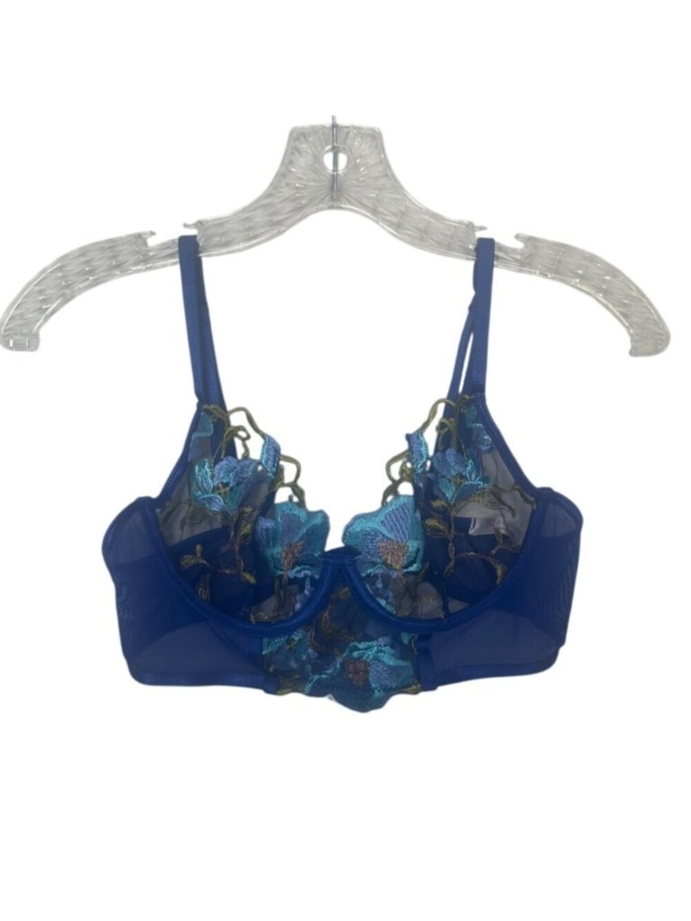 Avidlove Bra‎ Embroidered Floral Underwire Small Blue New Unlined
